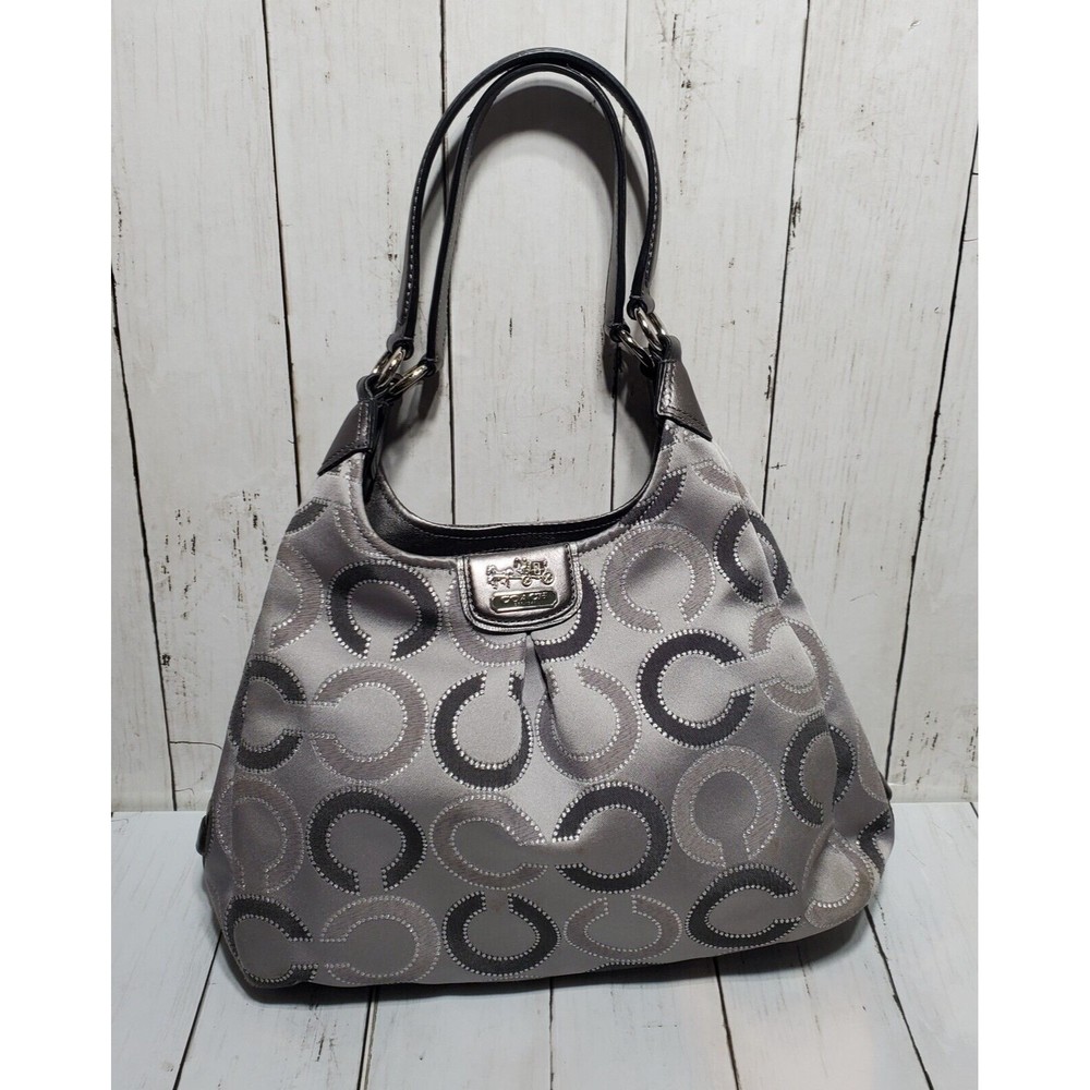 Coach Bag Madison Op Art Maggie Hobo in Silver Shoulder Bag G1276-21215